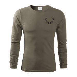 Men's cotton T-shirt with long sleeves, antler motif, size L