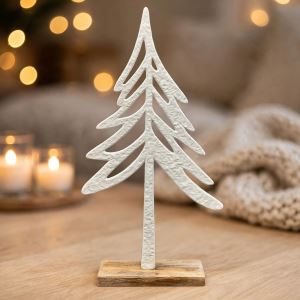 Decorative aluminium tree Puri on wooden base, white 17 x 5,5 x 31 cm Decorative aluminium tree Puri on wooden base, white 17 x 5,5 x 31 cm