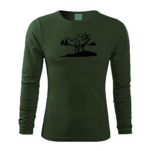 Bavlněné tričko s potiskem, jelen, dlouhý rukáv, velikost L