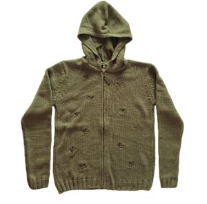 Children's hooded sweater green with deer, size 10 years