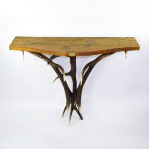 Antler console table with old wood top 100 x 35 x 80 cm