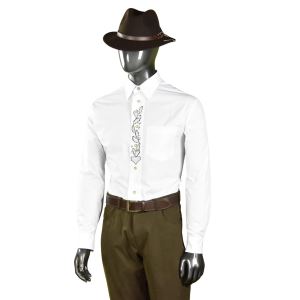 Men's long-sleeved formal shirt, white with embroidery, size 40