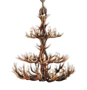 Big three-storied antler chandelier Hluboka ARTURE with 24 candle lamps
