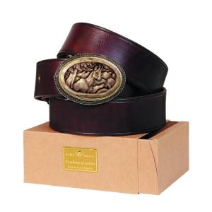 Leather belt 40 mm with antler buckle with chamois 09 engraving