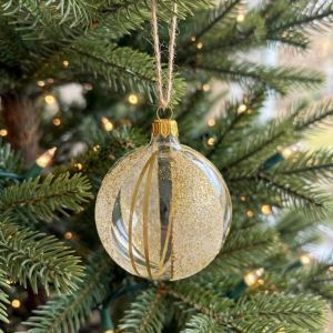 Glass Christmas ornament ball, clear with gold motif, 7 cm 6 pcs Glass Christmas ornament ball, clear with gold motif, 7 cm 6 pcs