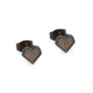 Black earrings with wooden heart