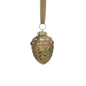 Glass decorative acorn, antique green 8 cm