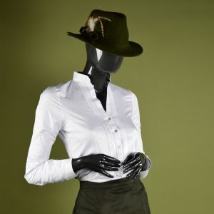 Ladies formal shirt with green collar, white, long sleeves, size 32