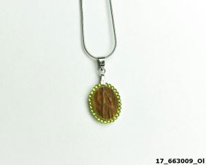 Náhrdelník ARTURE oválek malý 2 cm s kamínky Olivine  Crystals a řetízkem z chirurgické oceli 17663009 Ol