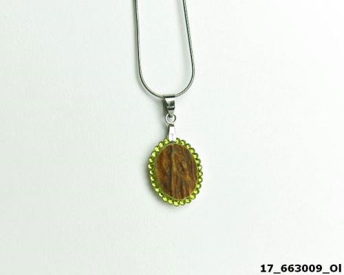 Náhrdelník ARTURE oválek malý 2 cm s kamínky Olivine Crystals a řetízkem z chirurgické oceli