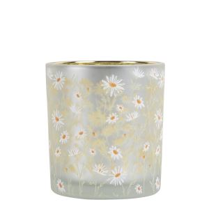 Tea candle glass holder with flowers motive small 8 cm