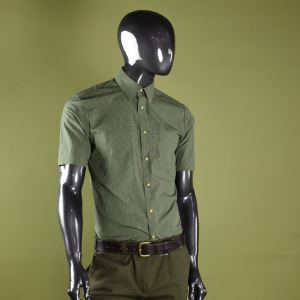 Men's short-sleeved slim fit shirt, green plaid, size 38