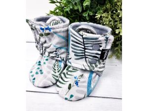 Baby booties with microfleece Ferns grey, 0 - 3 months