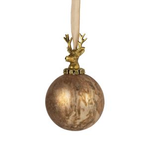Glass decoration ball with deer, antique brown 12 cm