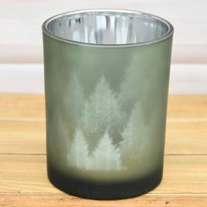 Glass candlestick for tea candle, forest 10 x 12,5 cm