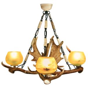 Fallow deer antler chandelier with three lampshades up