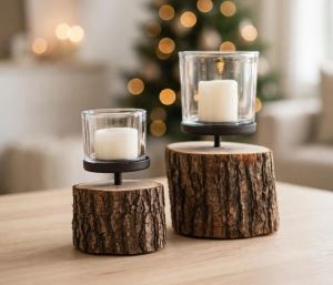 Candlestick on a wooden block 12 x 13 cm, height 20 cm Candlestick on a wooden block 12 x 13 cm, height 20 cm