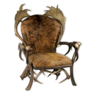 Deer antler armchair ARTURE King leather 36 Brindle Brown