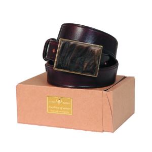 Leather belt with mouflon horn rectangular buckle