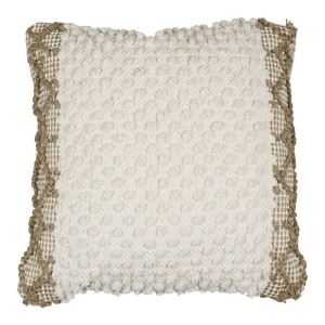Cotton pillow with pompoms, beige 45 x 45 cm