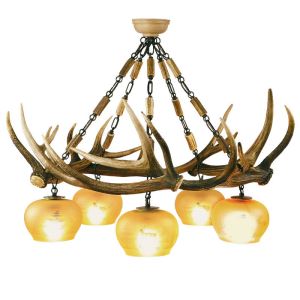 Deer antler chandelier with 5 lamps down