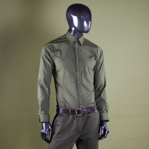 Men's slim fit long sleeve shirt, dark green, size 38