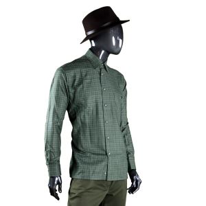 Men's long-sleeved formal shirt, dark green plaid, size 44