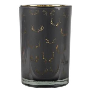 Tea light candle holder, black with antlers, large 18 cm
