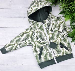 Zipper hoodie with fern motif, size 110