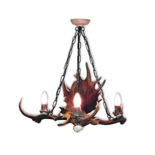 Lustr třísvíčkový dančí s kovovým řetězem, bez stínítek/Fallow deer chandelier 3 candles