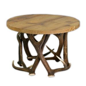 Round antler table with old-wooden top diam. 60 cm
