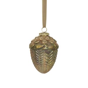 Glass decorative acorn, antique green 13 cm
