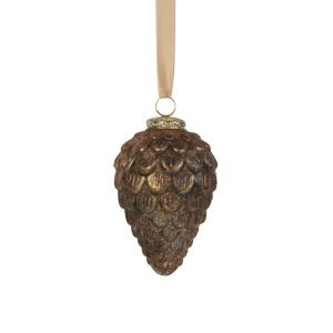 Skleněná dekorační šiška, antická hnědá 14 cm