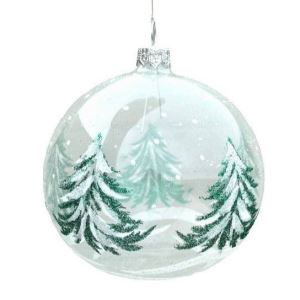 Skleněná vánoční ozdoba koule čirá s motivem smrku, 8 cm 6 ks
