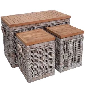 Rattan basket with wooden lid Hanson - large 42 x 90 x 55 cm
