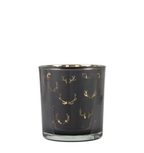 Tea light candle holder, black with antlers, small 8 cm