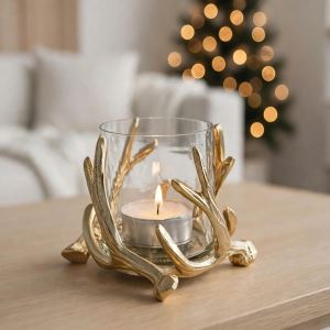 Glass candle holder with metal rim Glass candle holder with metal rim