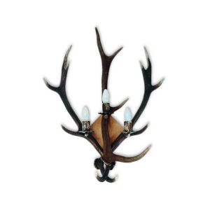 Deer antler wall lamp with 3 candle lamps, natural wood