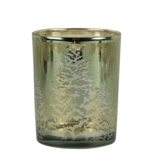Svícen na čajovou svíčku, střední, motiv borovice, 12 cm