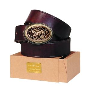 Leather belt 40 mm with antler buckle with chamois 08 engraving