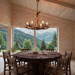 Deer antler chandelier with 6 candle lamps