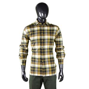Men's long sleeve flannel shirt, brown and yellow plaid, size 39