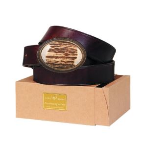 Leather belt 30 mm with oval antler buckle