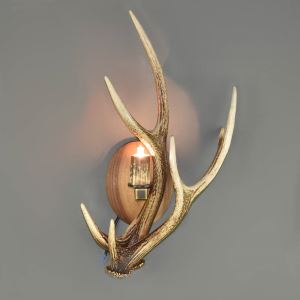 Sika deer antler wall lamp ARTURE 153410 socket 1x E14 oval wooden panel