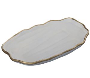 Decorative oval tray, imitation stoneware, white with twisted gold rim 32 x 22 x 5,5 cm