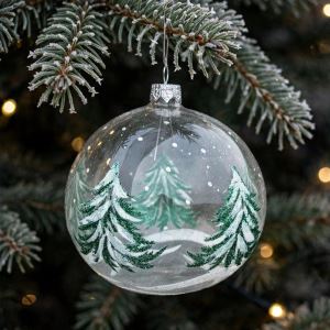 Christmas ornament ball clear with spruce motif Christmas ornament ball clear with spruce motif