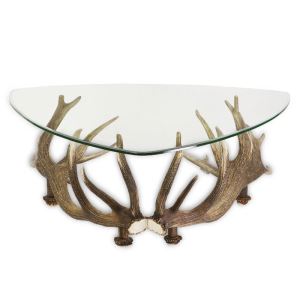 Triangle coffee table of pair deer antlers 110 x 110 cm