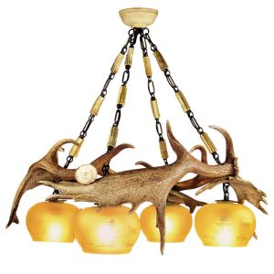 Fallow deer antler chandelier circle with 4 lamps