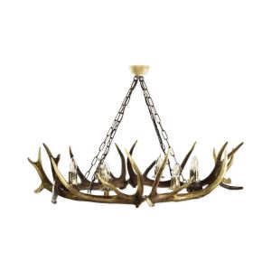 Deer antler oval chandelier "ship" with 6 candle lamps