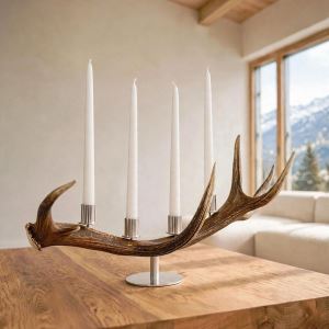 Deer antler candle holder with stainless steel finishes for 4 candles Deer antler candle holder with stainless steel finishes for 4 candles